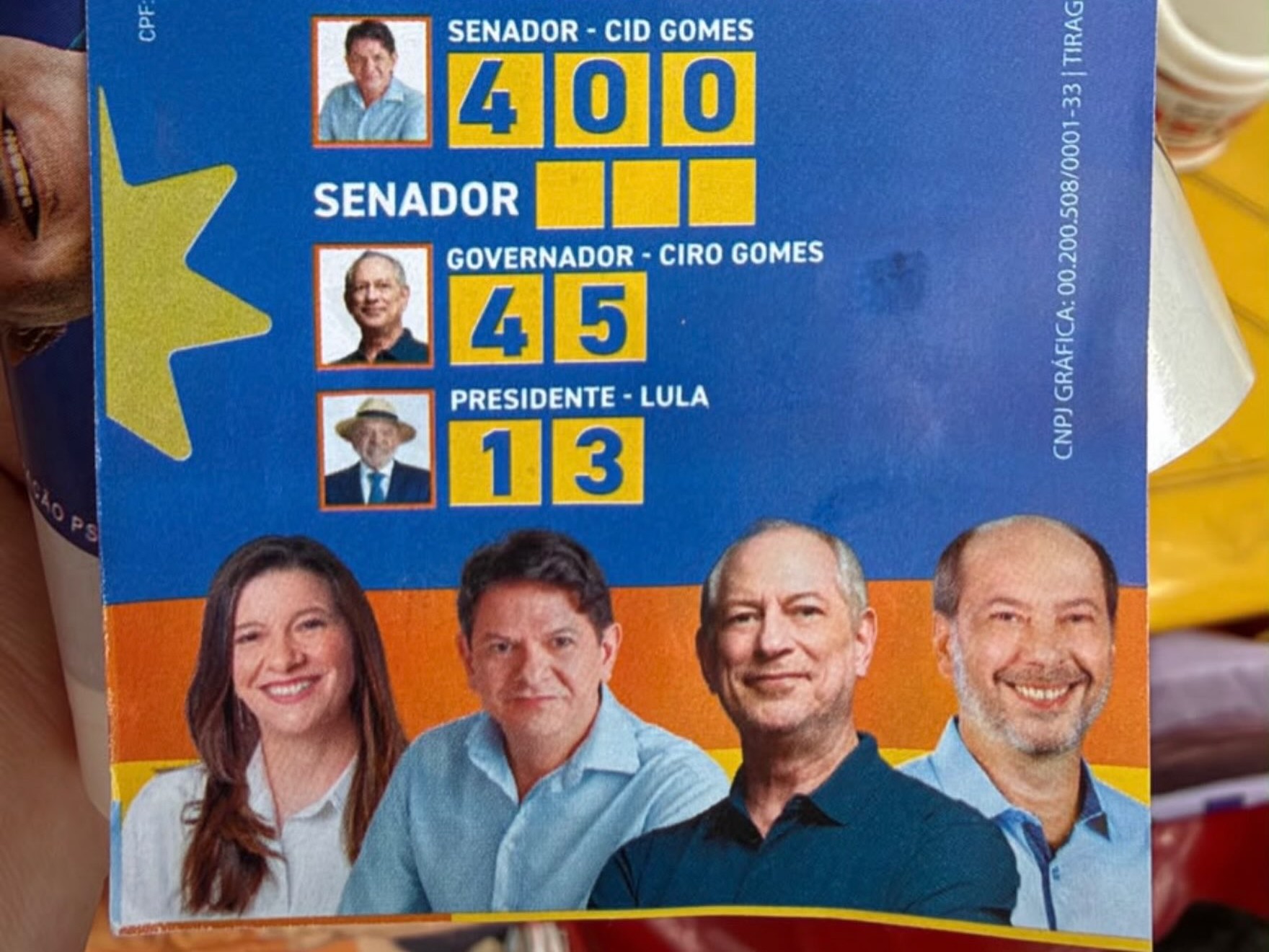 Santinho mistura Lula, Ciro e Cid para Senado sem Luizianne Lins
